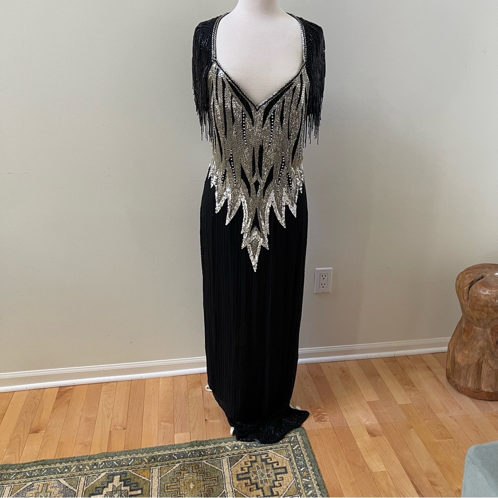 Black & Silver Beaded Evening Gown